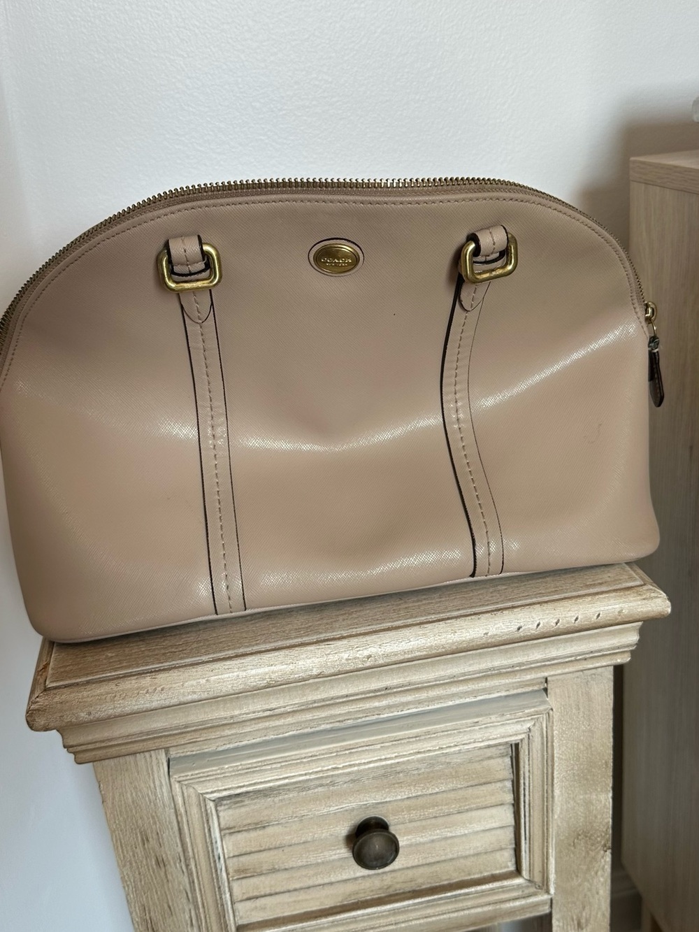 Coach Pebbled Leather Dome Satchel in Beige
